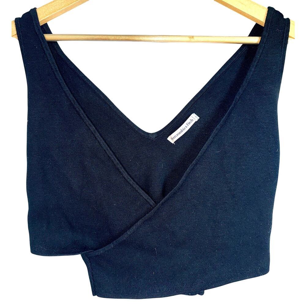Abercrombie & Fitch Black Knit Sleeveless Wrap Sweater Tank Top Crop Top Size S